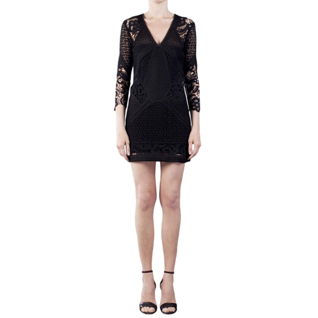 IRO black crochet rovea mini dress