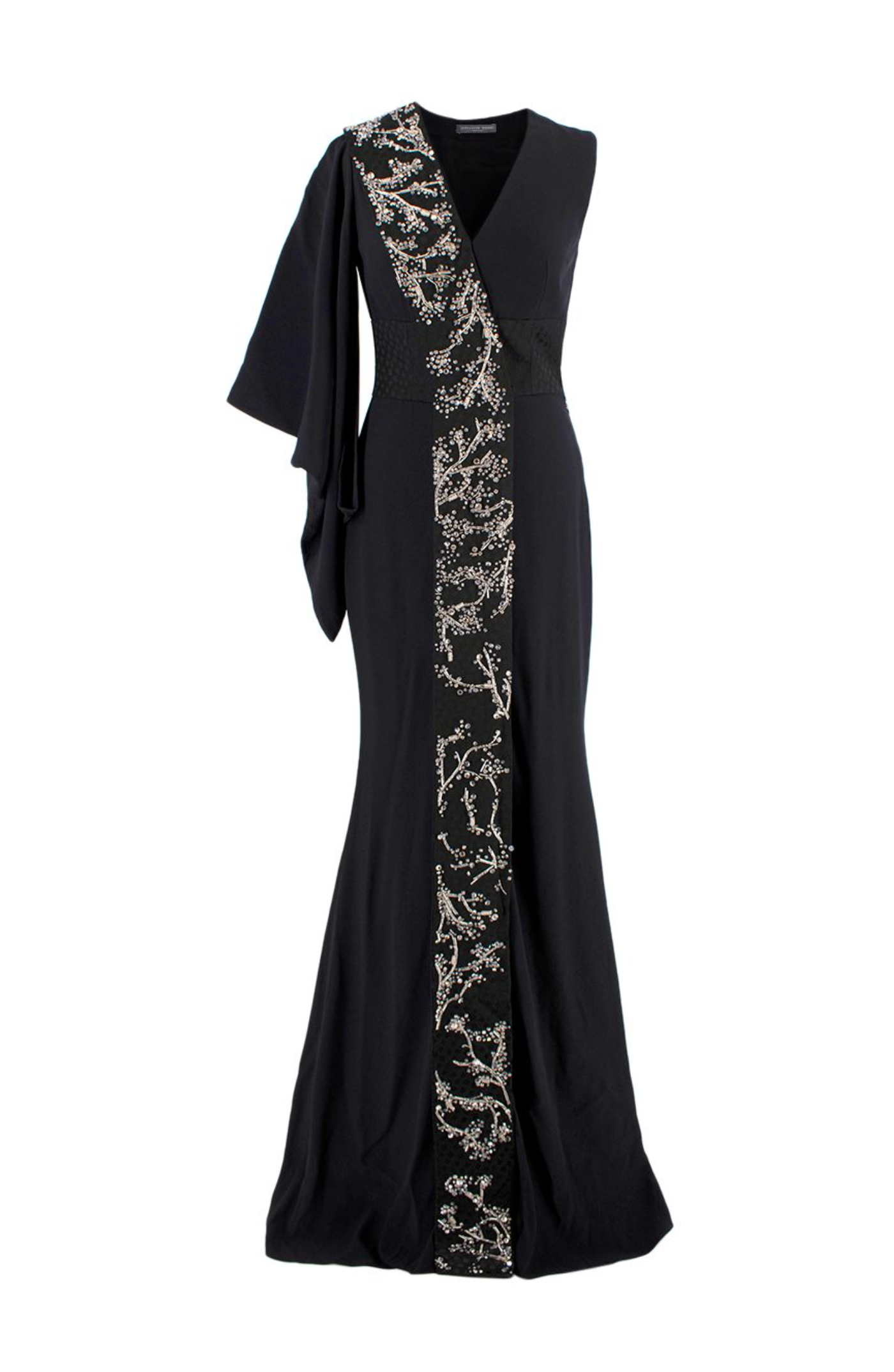 Alexander McQueen Crystal Embellished Black Draped Sleeve Gown