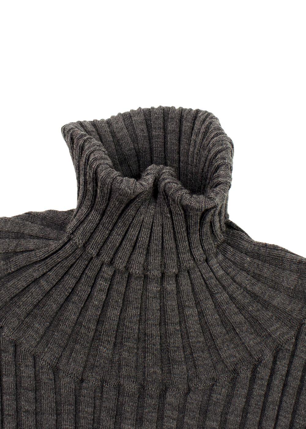 Bottega Veneta Grey Ribbed Knit Turtleneck Top