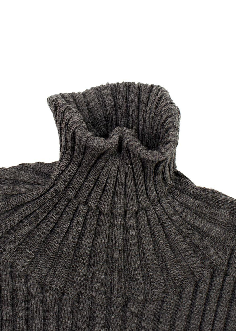 Bottega Veneta Grey Ribbed Knit Turtleneck Top
