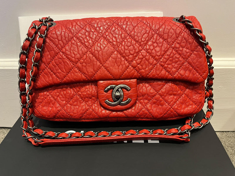Chanel Red Aged Calfskin Single Flap Bag