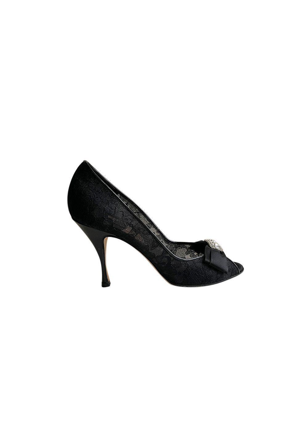 Black Lace Embellished Pumps