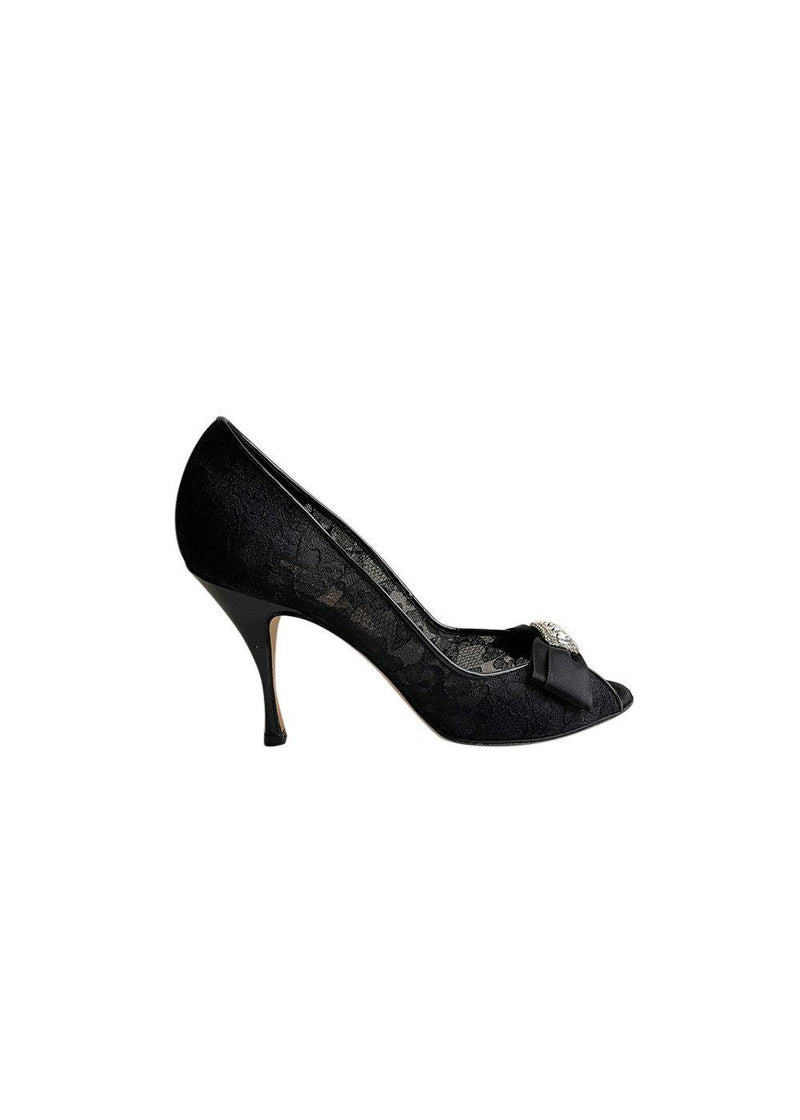 Black Lace Embellished Pumps
