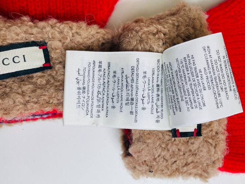 Gucci Fair Isle GG Knit Red & Blue Gloves - Size M