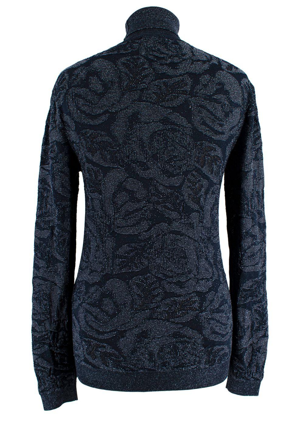 Chloe Navy Metallic Jacquard Knit Turtleneck Sweater