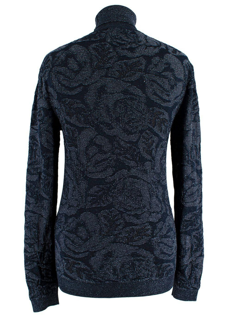 Chloe Navy Metallic Jacquard Knit Turtleneck Sweater