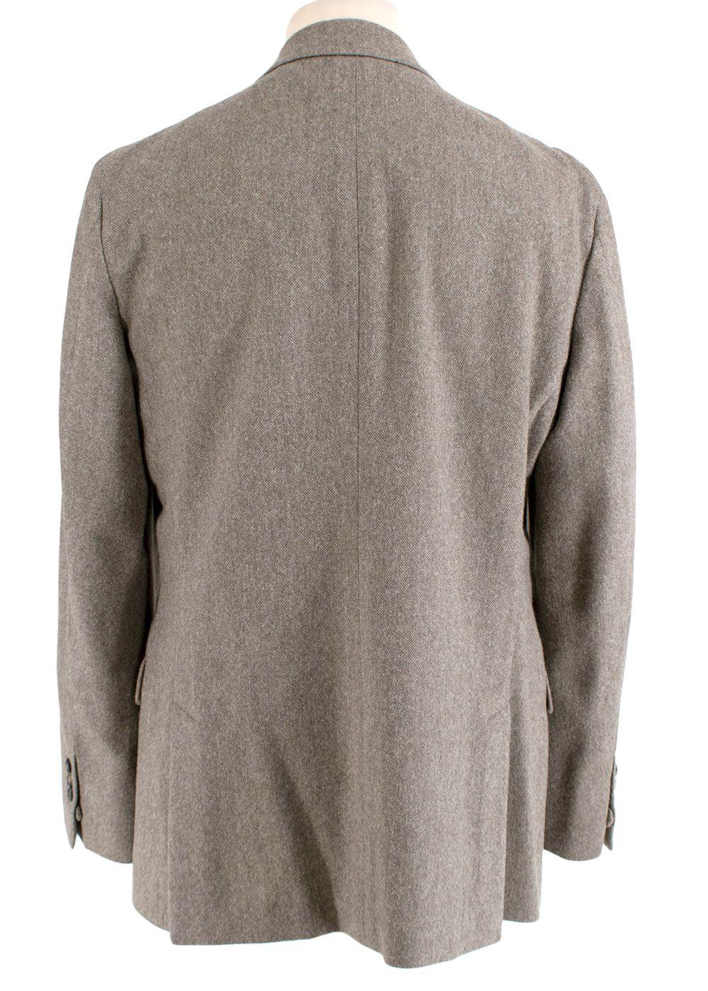 Vintage Stone Herringbone Tweed Single Breasted Blazer