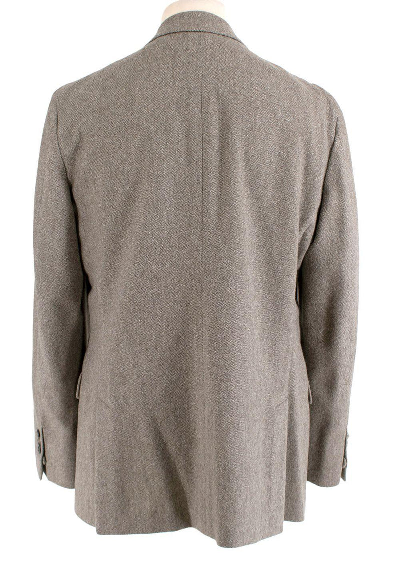 Vintage Stone Herringbone Tweed Single Breasted Blazer