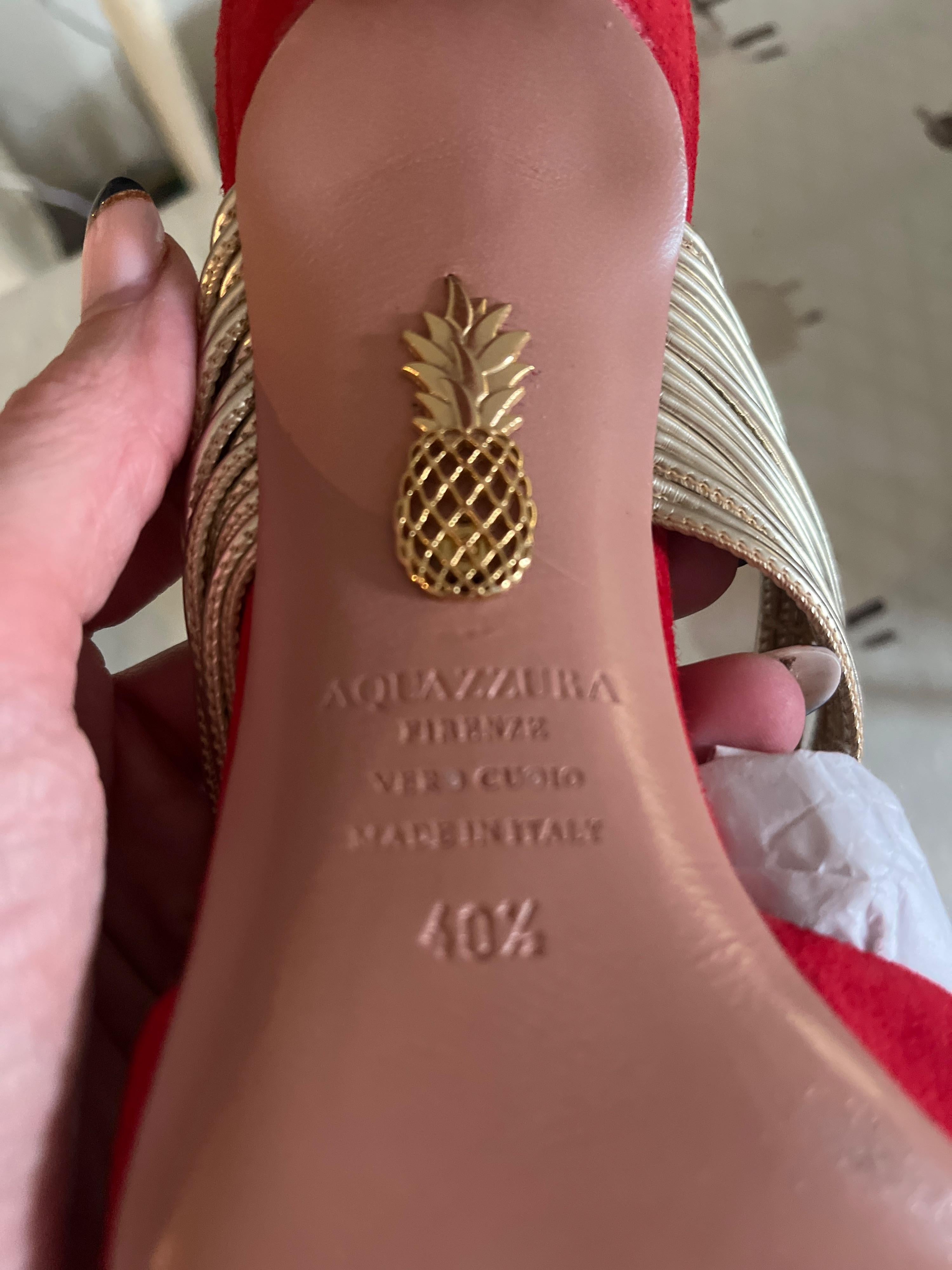 Aquazurra Red and Gold Suede Heels