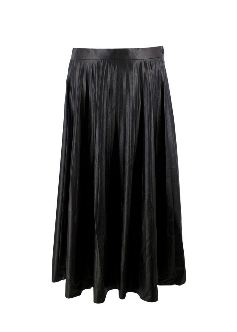 MM6 Maison Martin Margiela Black Faux Leather Pleated Midi Skirt