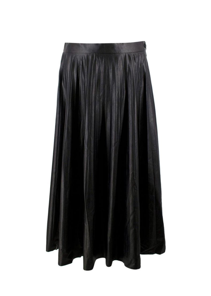 MM6 Maison Martin Margiela Black Faux Leather Pleated Midi Skirt