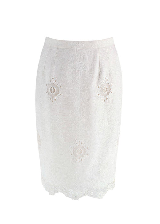 Dolce and Gabbana White Brocade Embroidered  Pencil Skirt
