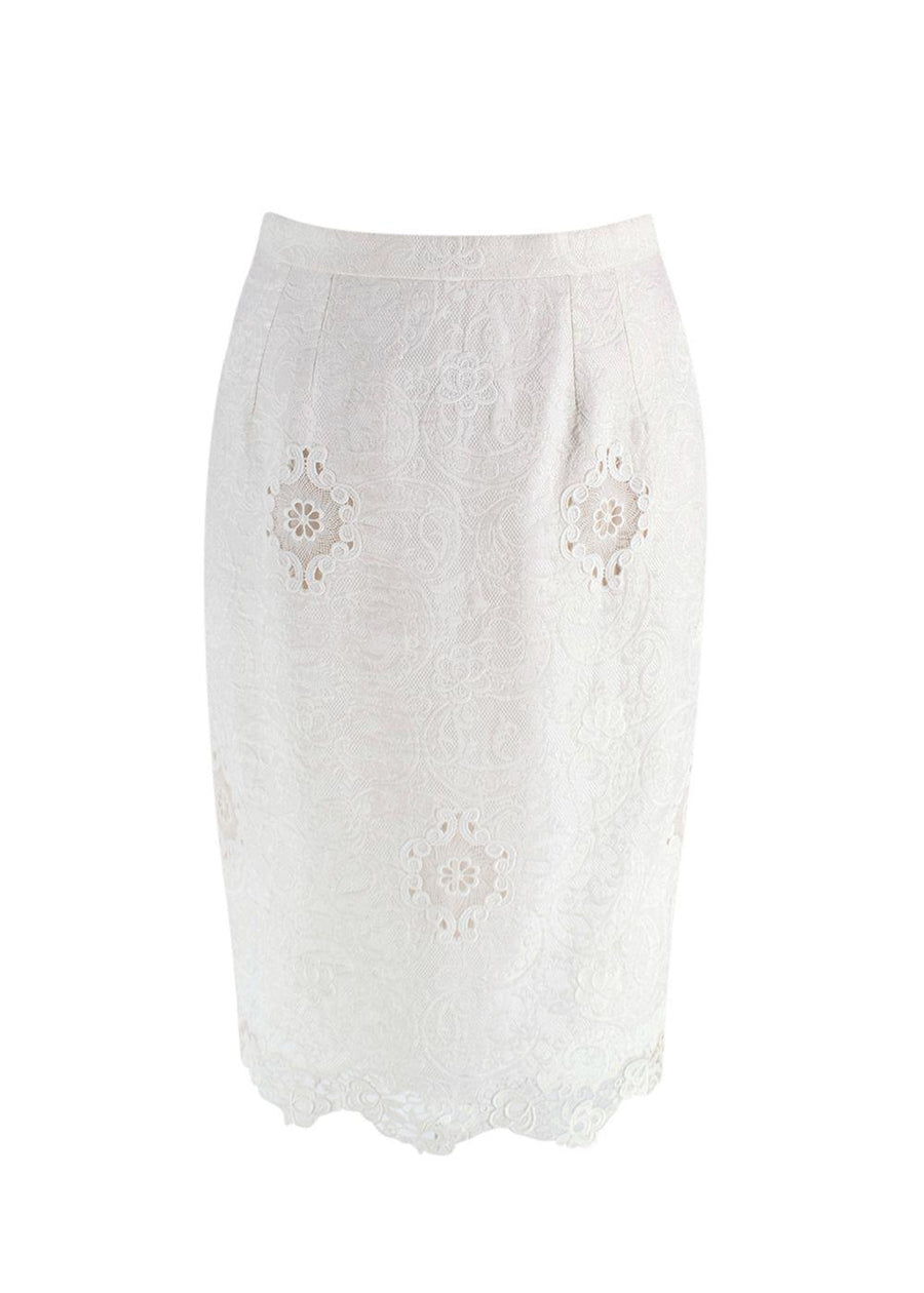 Dolce and Gabbana White Brocade Embroidered  Pencil Skirt