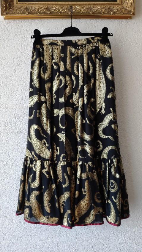 Gucci Black & Gold Lizard Jacquard Midi Skirt