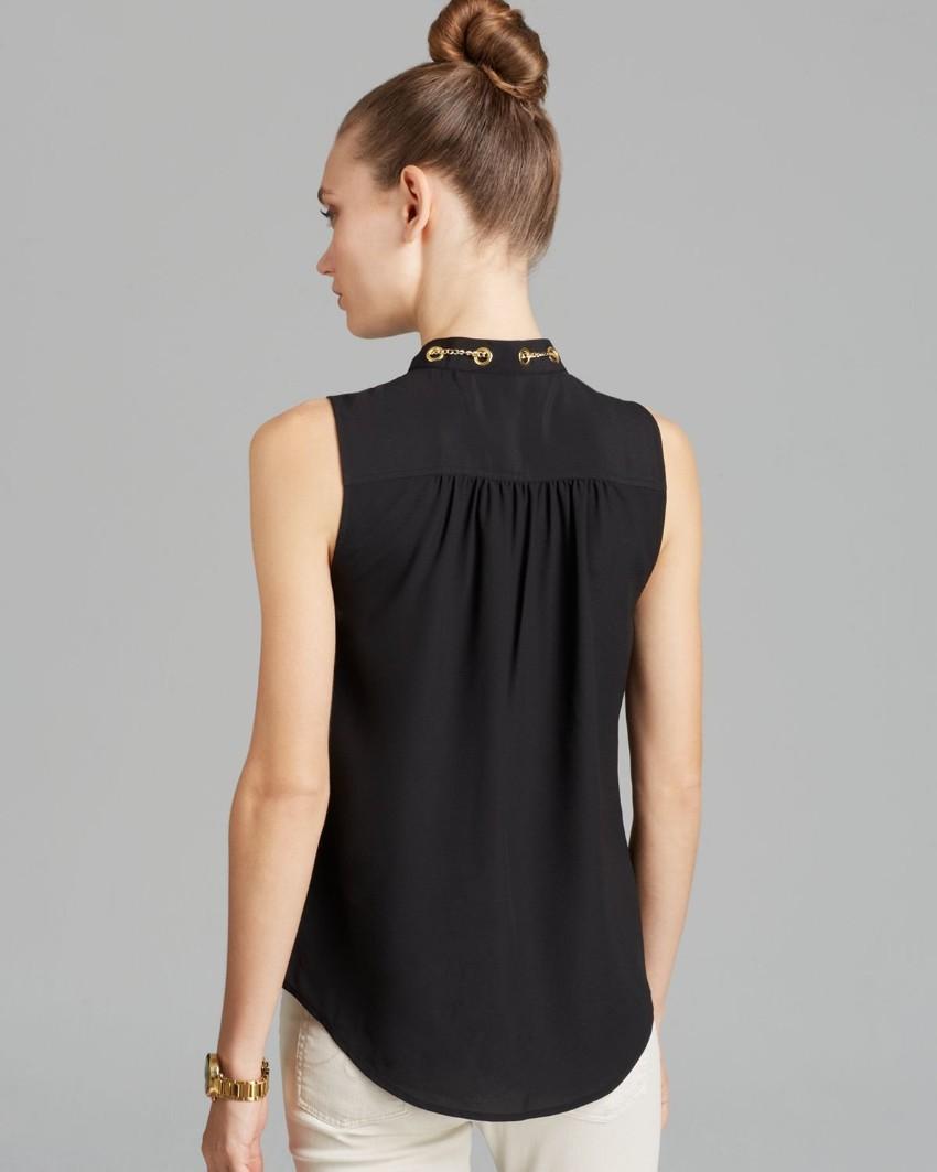 Michael Michael Kors Black Silk Eyelet Top