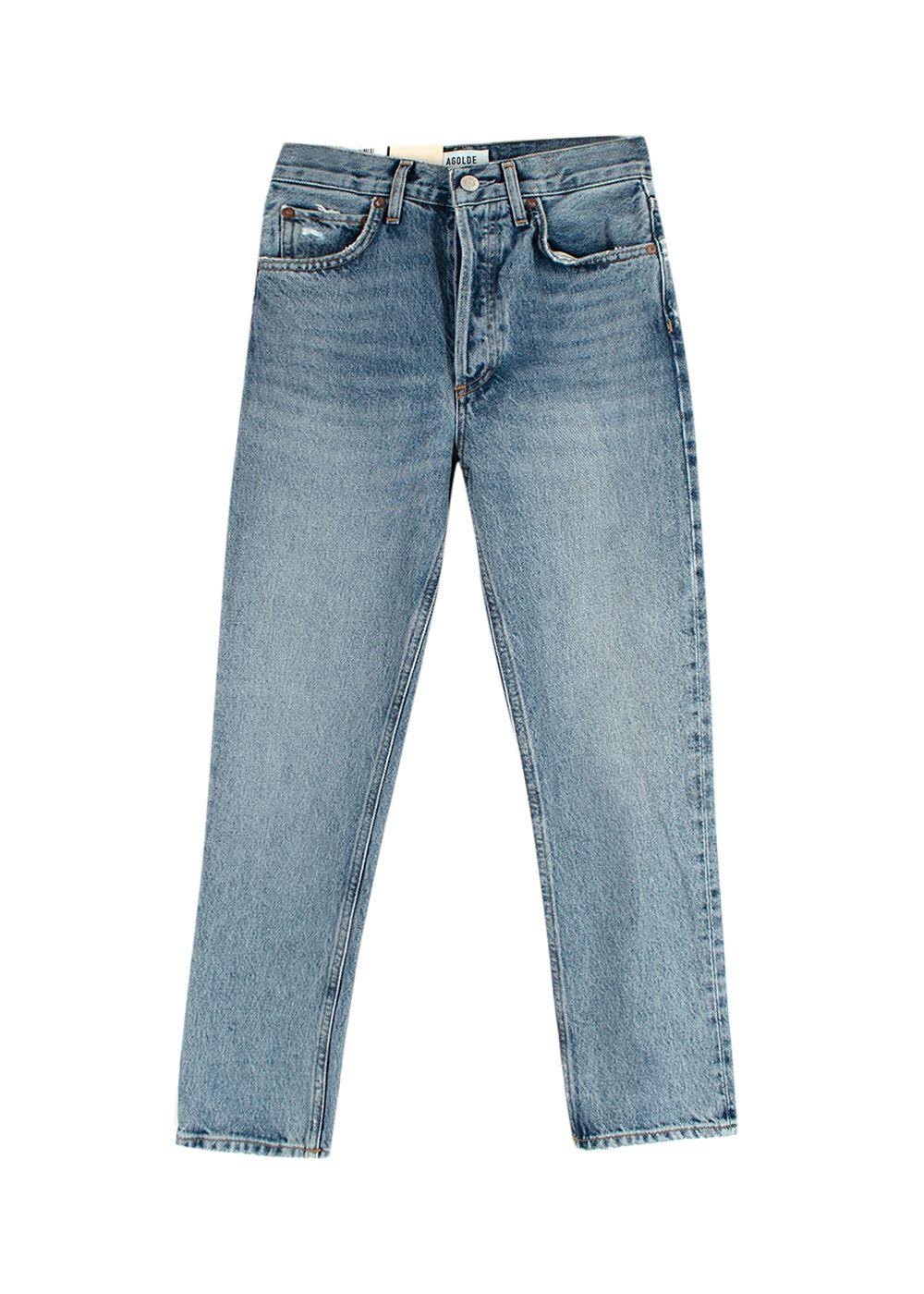 Agolde Riley High Rise Straight Cropped Distressed Jeans