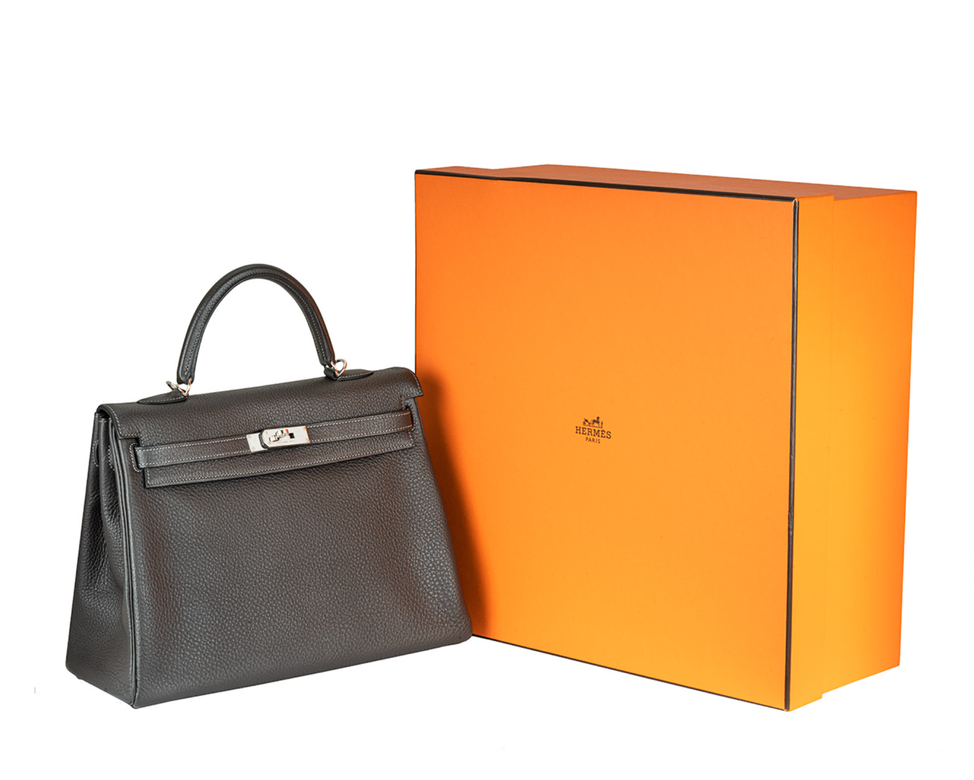 Graphite Veau grey Taurillon Clemence leather Kelly II 35 Retourne bag PHW