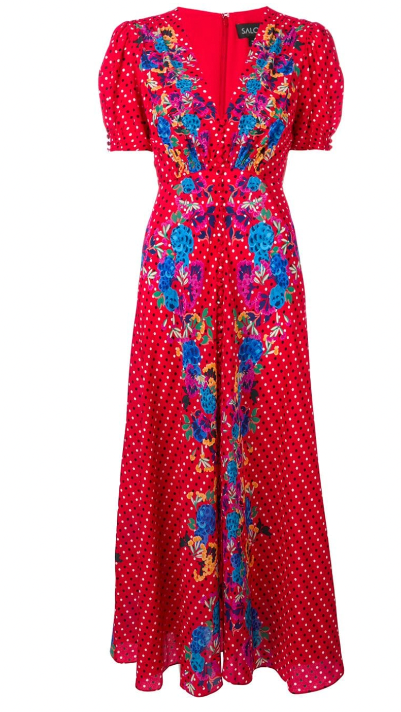 Saloni Red Polka Dot Print Silk Dress