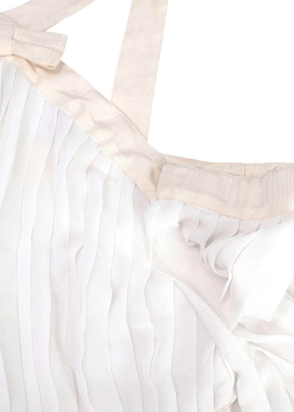 Alessandra Rich White Silk Plisse Dress With Bows