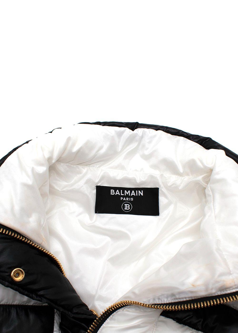 Balmain Black and White Belted Puffer Jacket