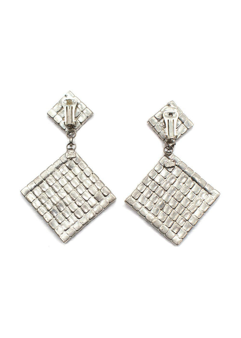 Alessandra Rich Large Crystal Square Clip on Earrings