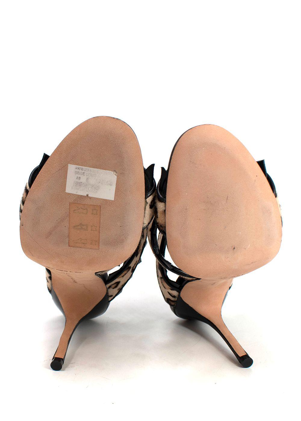 Manolo Blahnik Black Leopard Print Calf Hair Heeled Mules
