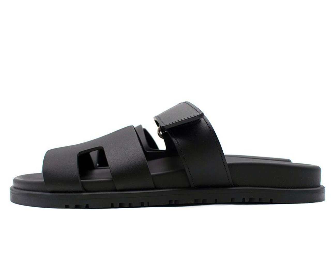 Hermes Black Leather Chypre Sandal