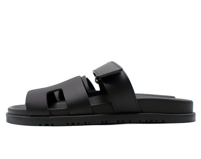 Hermes Black Leather Chypre Sandal