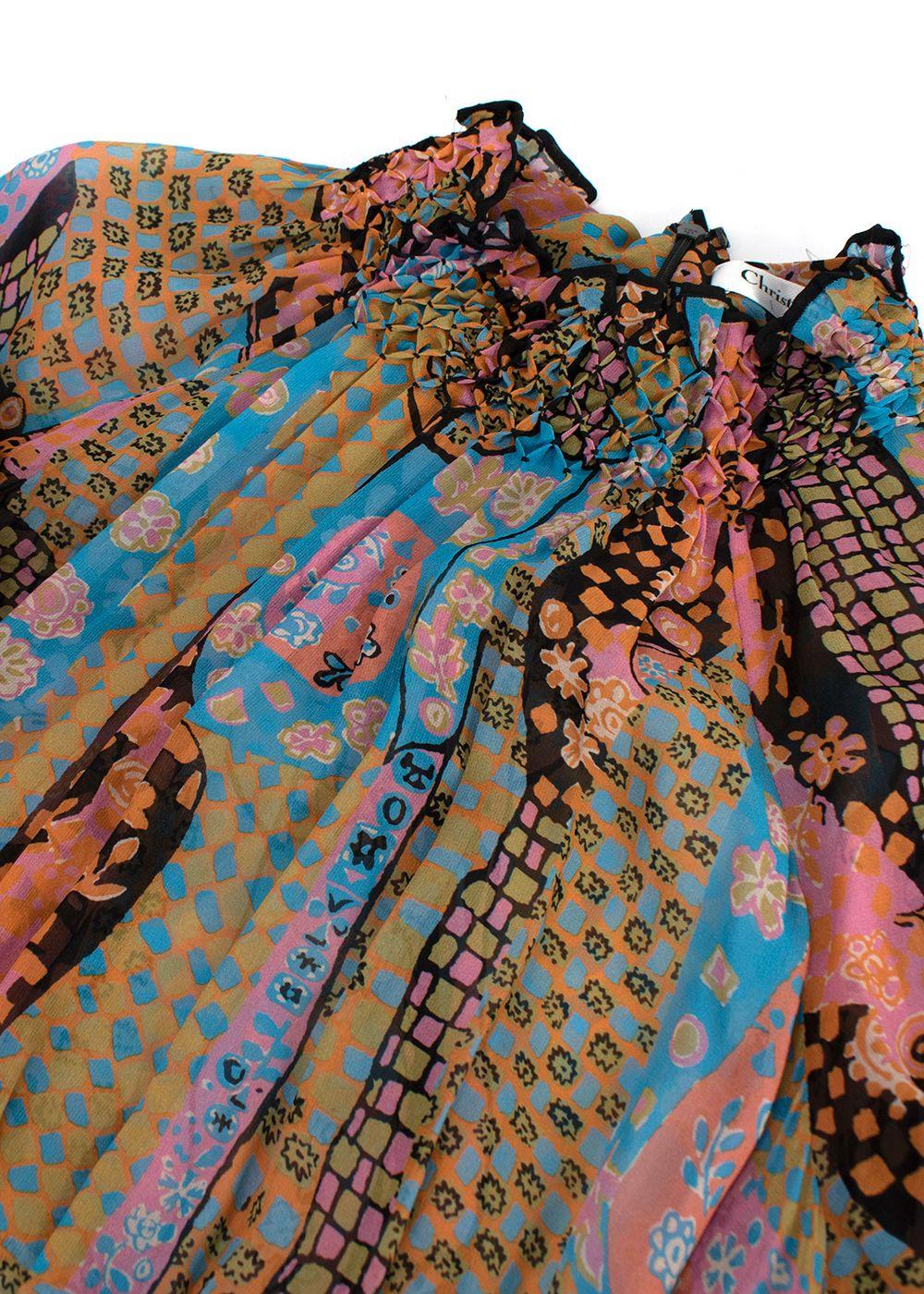 Dior Multicolour Patterned Pleated Silk Maxi Dress