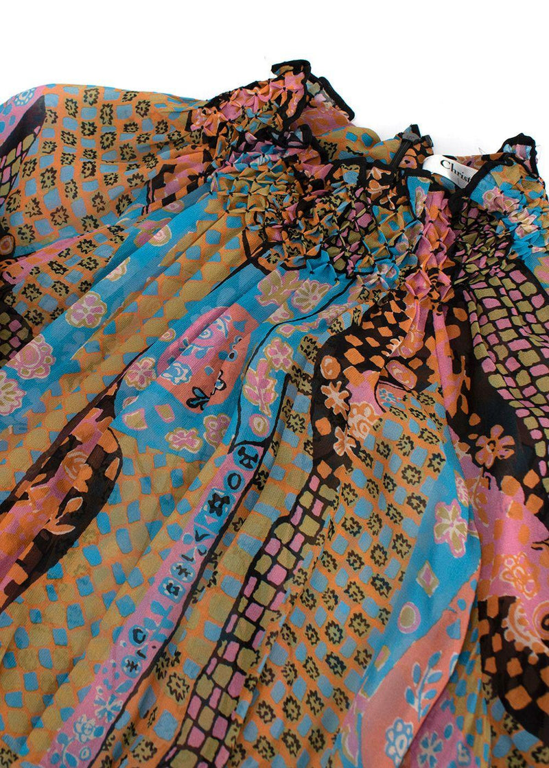 Dior Multicolour Patterned Pleated Silk Maxi Dress