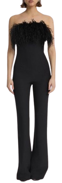 Safiyaa Black Myrine Feather-trimmed Jumpsuit