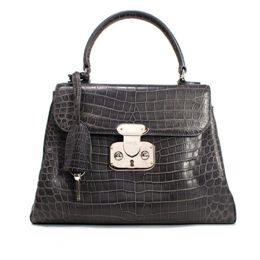 Asprey Grey Crocodile Leather Private Collection Handbag