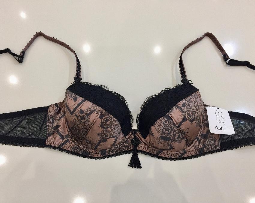 Aubade Art Deco Gatsby Print Satin Padded Plunge Bra & Tanga Set