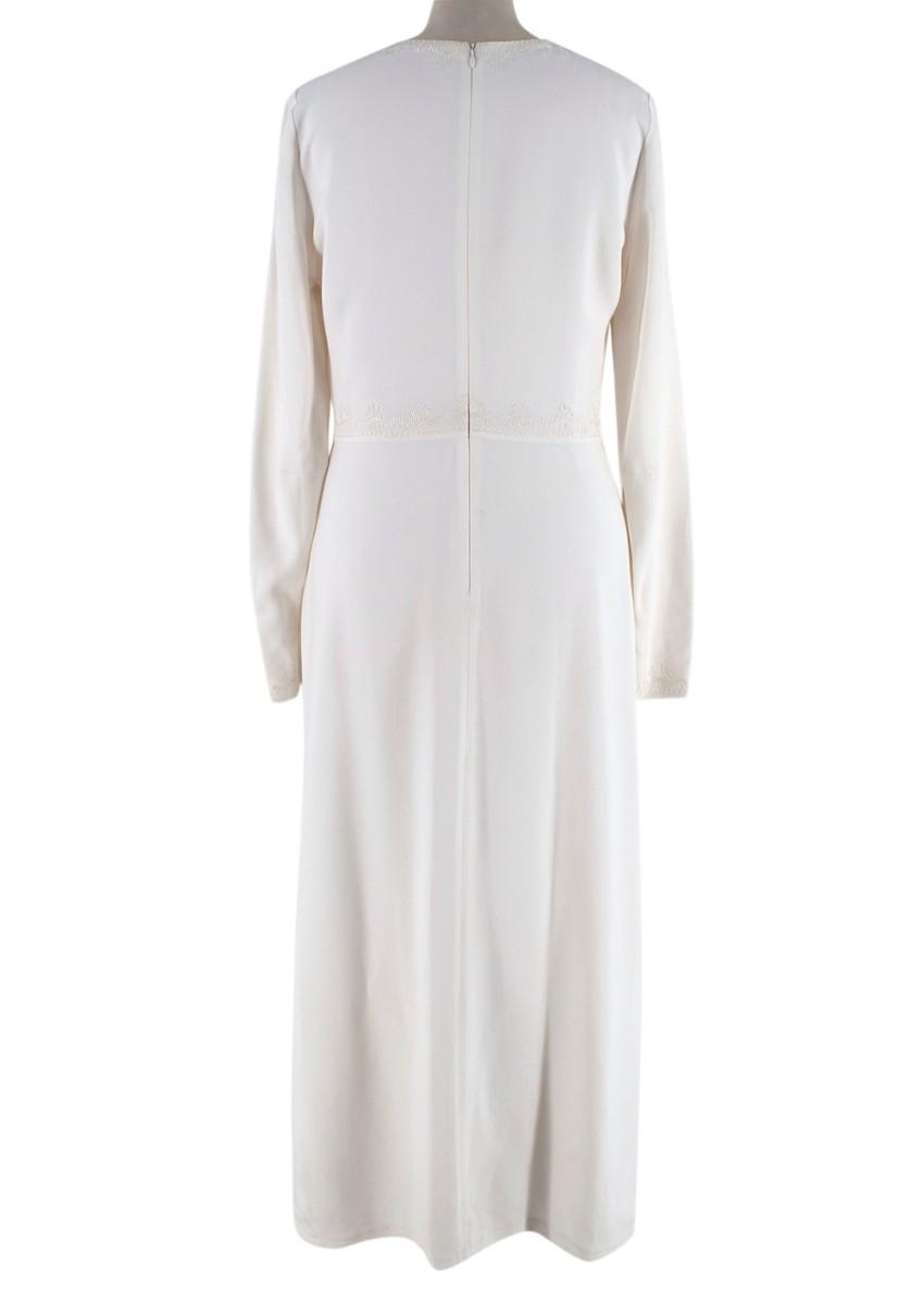 Vilshenko Embroidered Cream Crepe Midi Dress