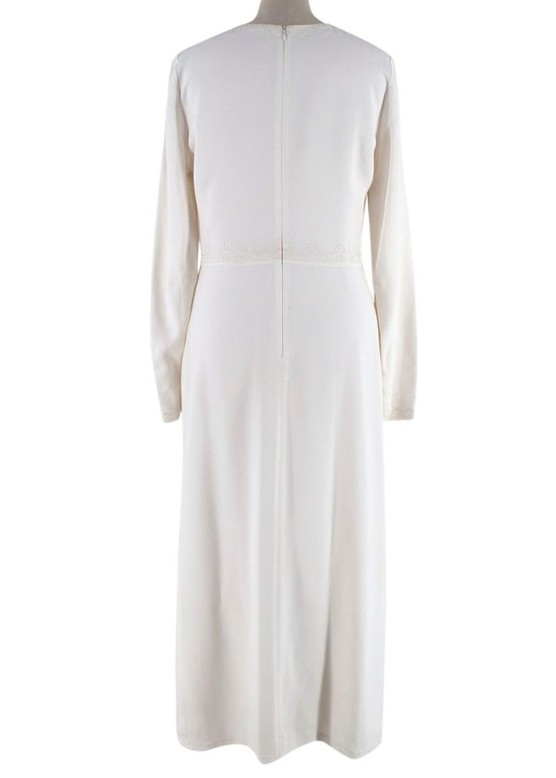 Vilshenko Embroidered Cream Crepe Midi Dress
