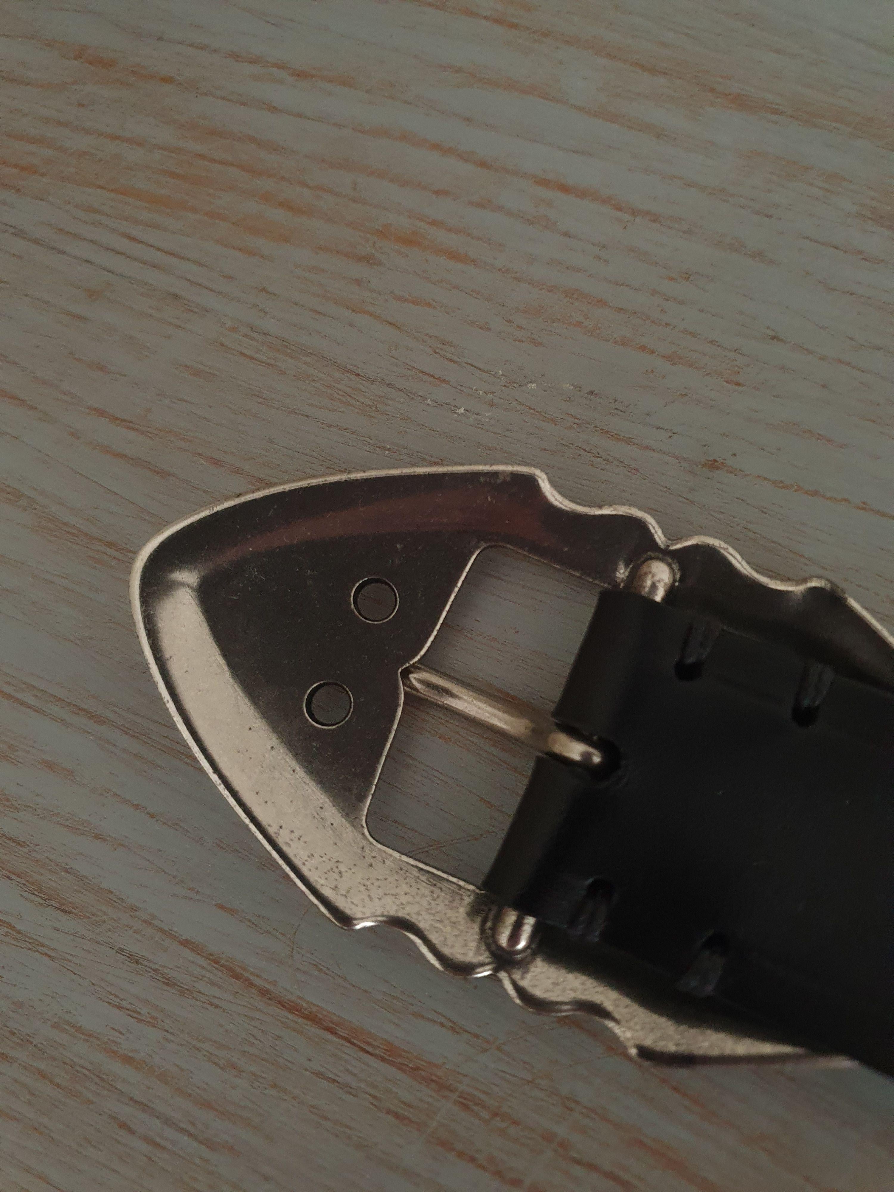 Silver Buckle Black Leather Belt 85