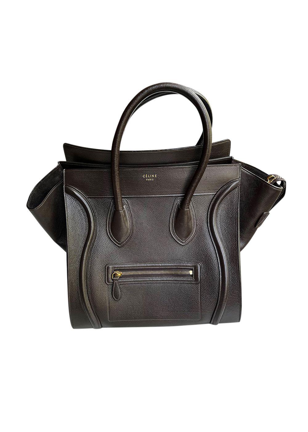 Brown Grained Calfskin Mini Luggage Bag