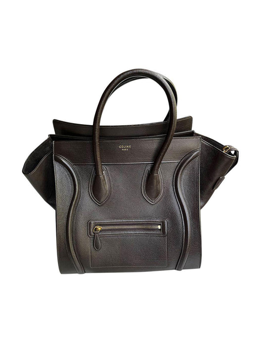 Brown Grained Calfskin Mini Luggage Bag