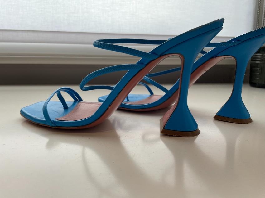 Amina Muaddi Naima Strappy Toe Loop Blue Sandals