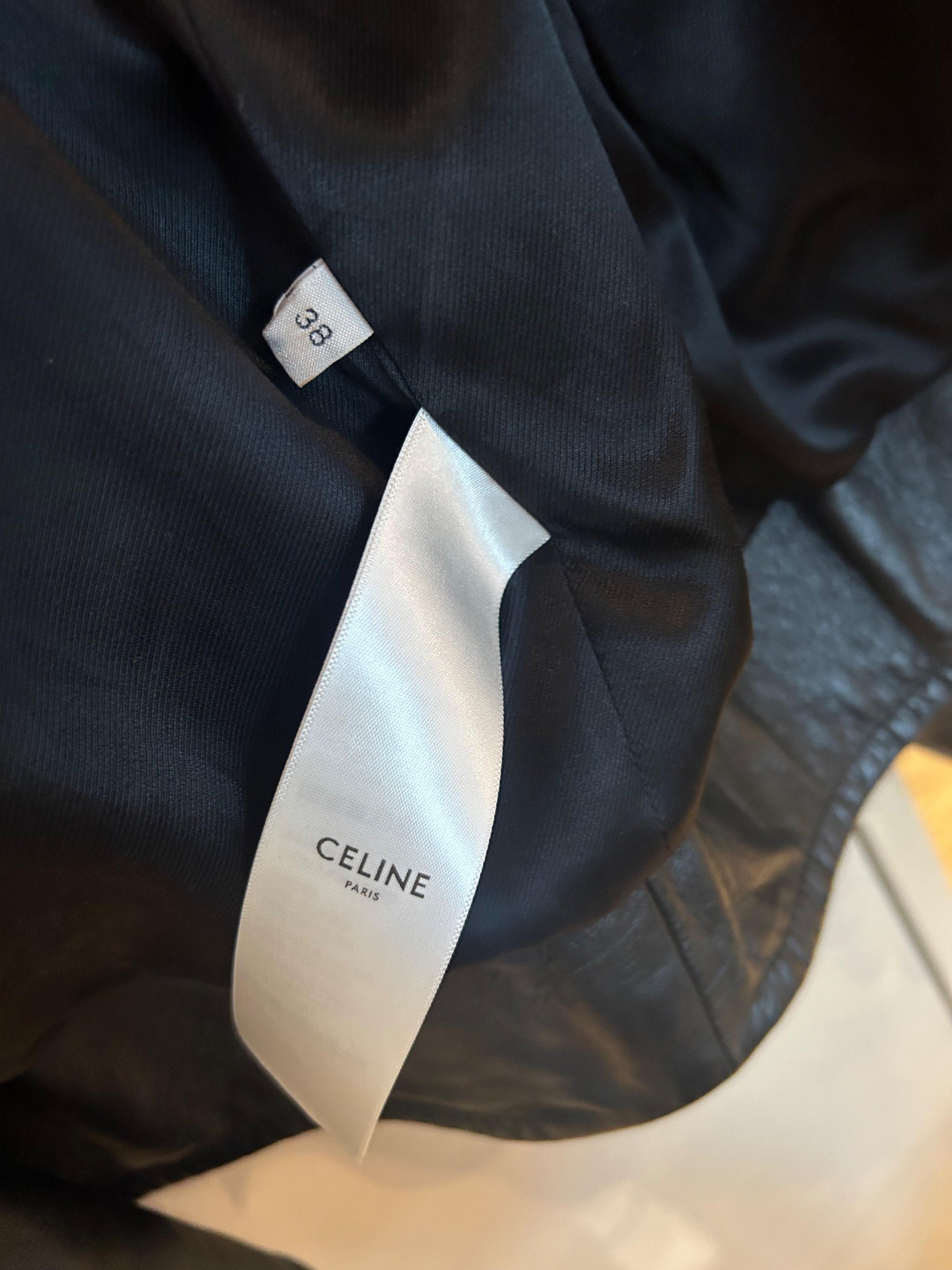 Celine Black Leather Buckle Detail Jacket