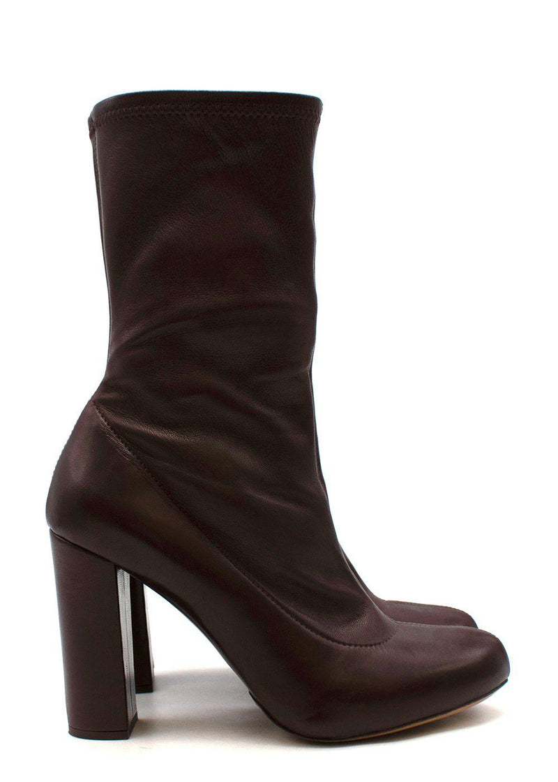 burgundy stretch-leather heeled boots
