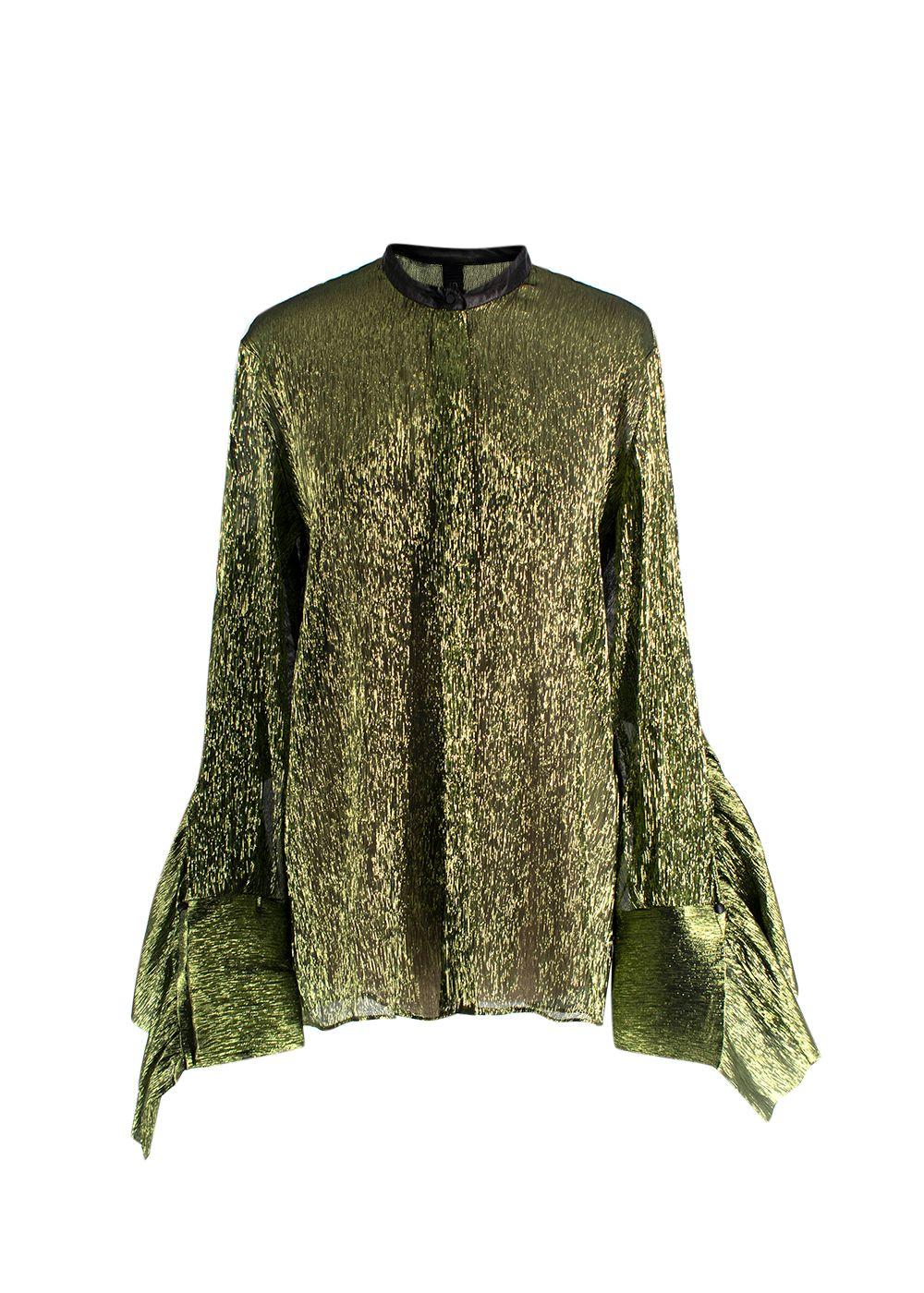 Petar Petrov Green Metallic Semi-Sheer Blouse