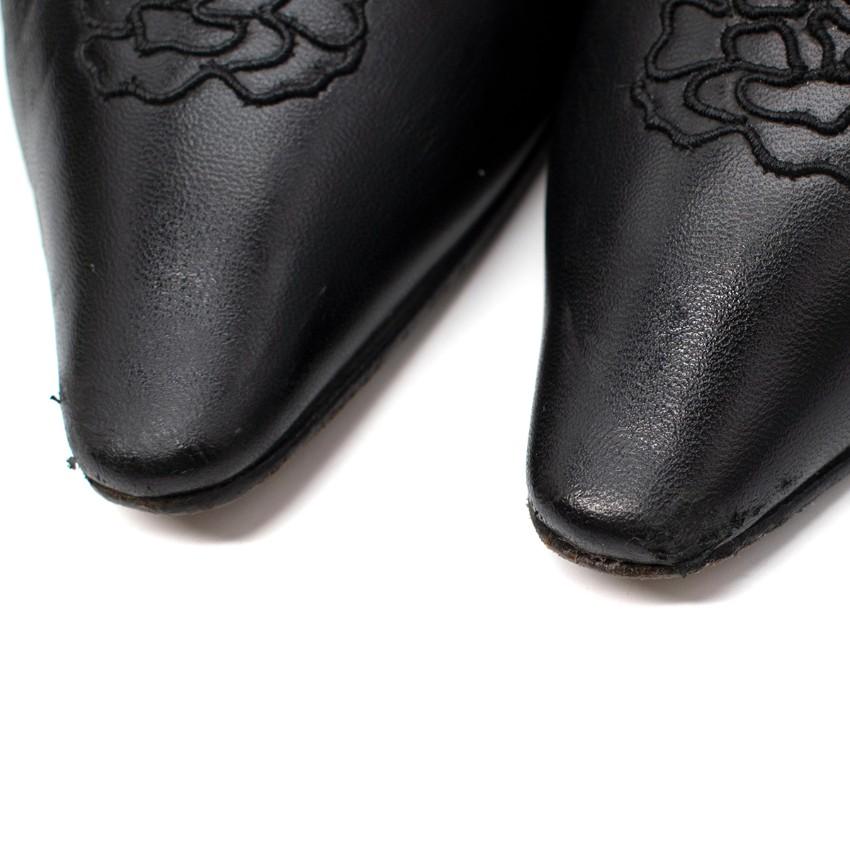 Chanel Black Leather Camellia Embroidered Vintage Pumps