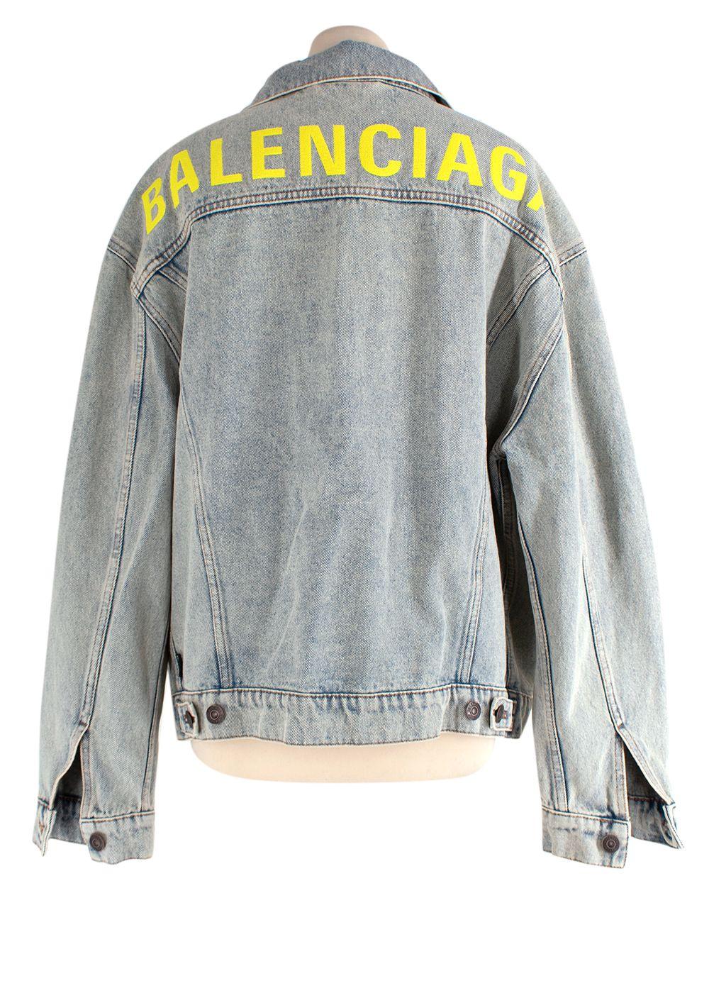 Balenciaga Acid-wash denim neon printed logo back jacket