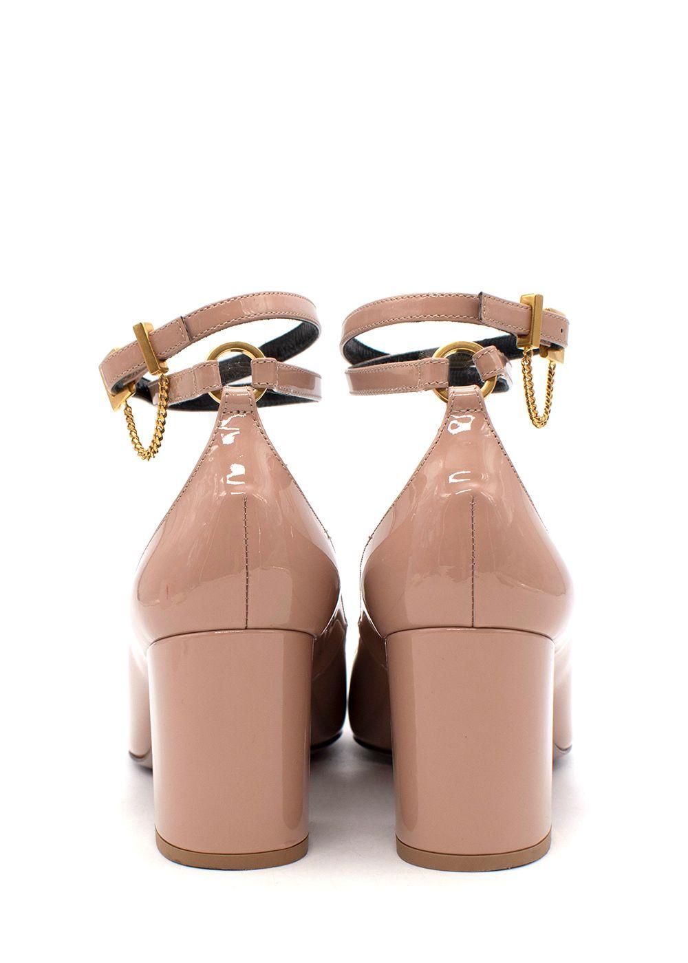 Dusty-Pink Patent Point Toe Block Heeled Pumps