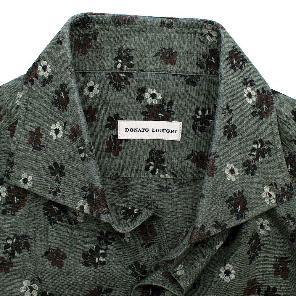 Donato Liguori Sage Green Floral Linen Shirt