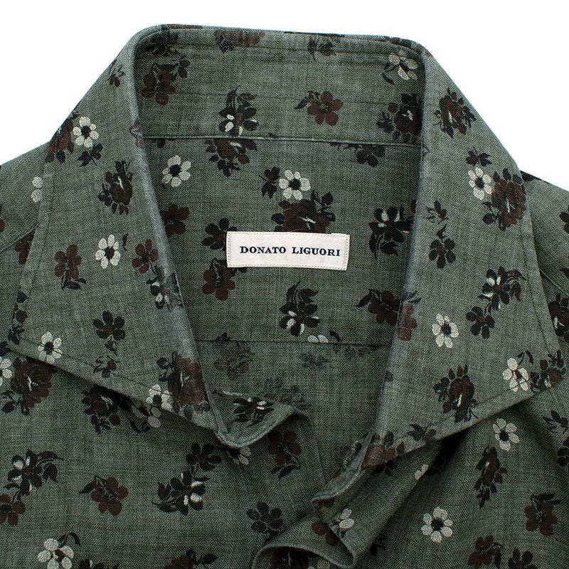 Donato Liguori Sage Green Floral Linen Shirt