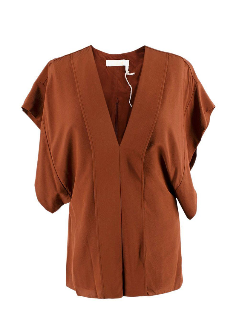 Chloe Wildwood Brown Silk V Neck Blouse