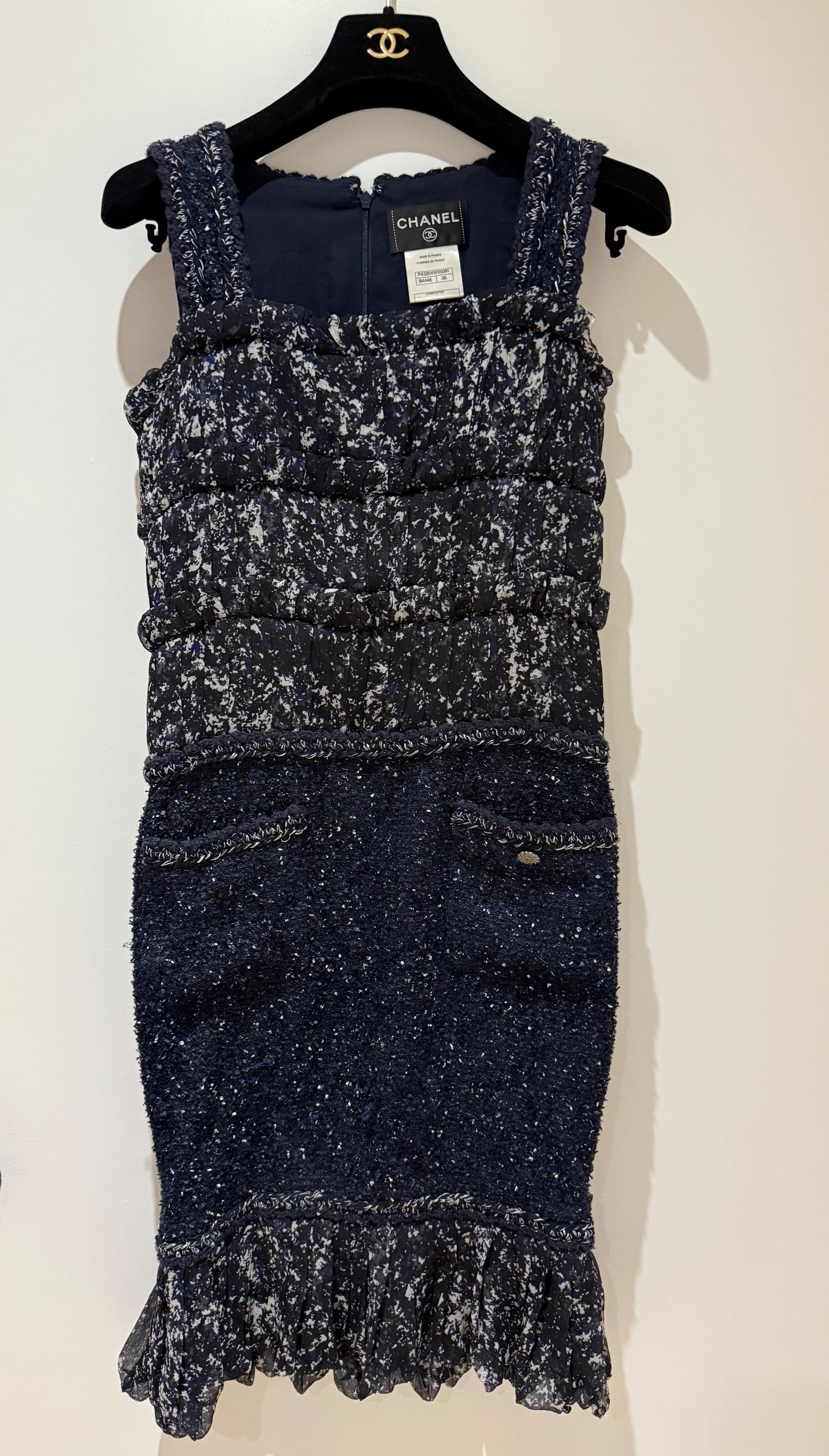 Silk Tweed Navy Dress