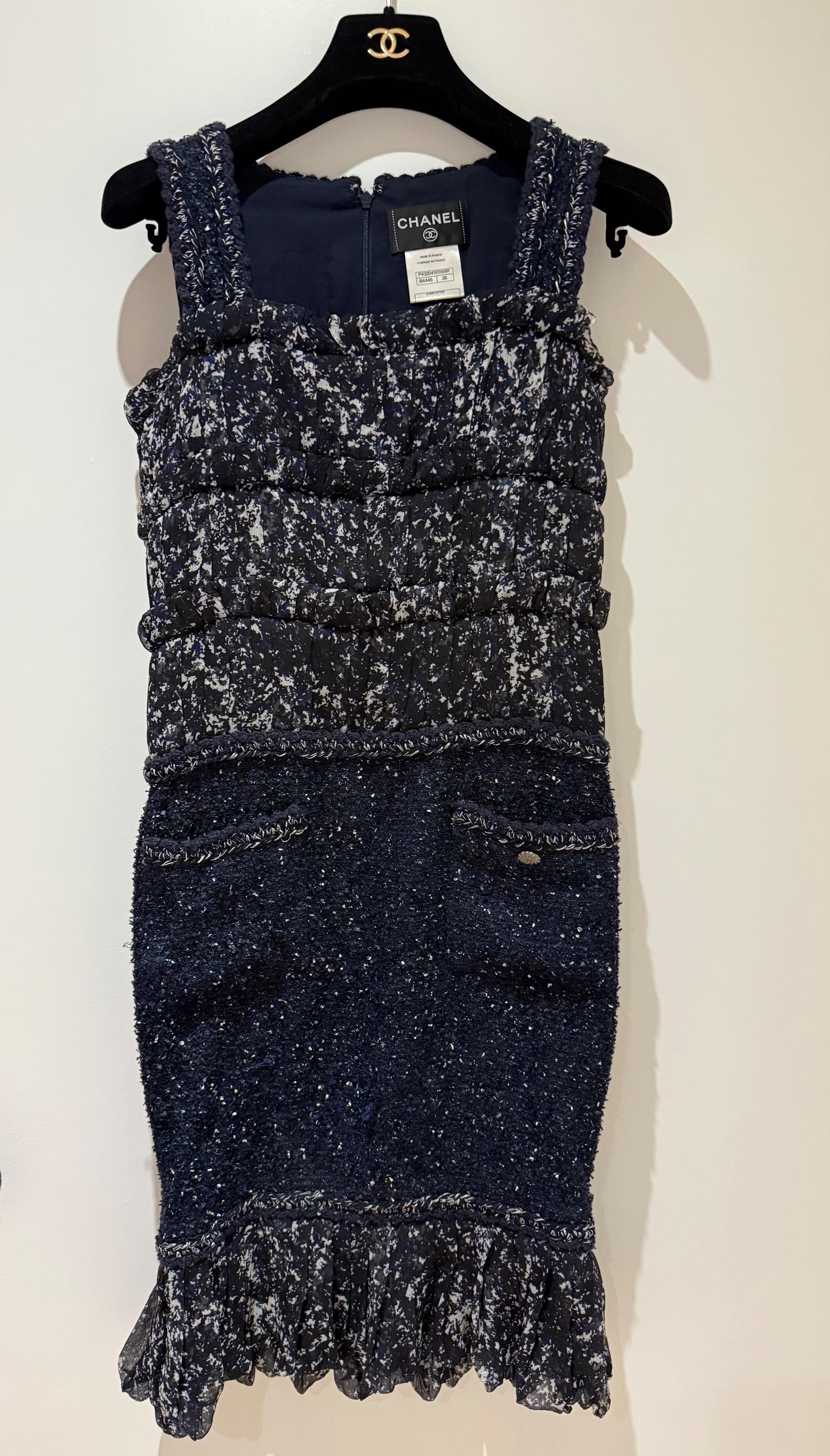 Silk Tweed Navy Dress